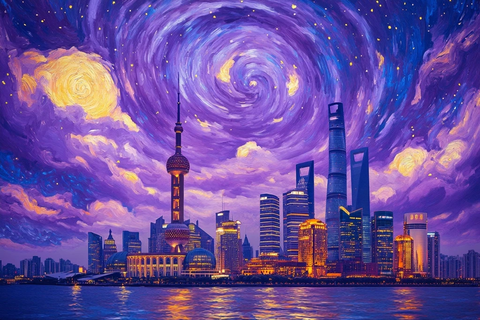 上海陆家嘴现代化建筑夜景全景