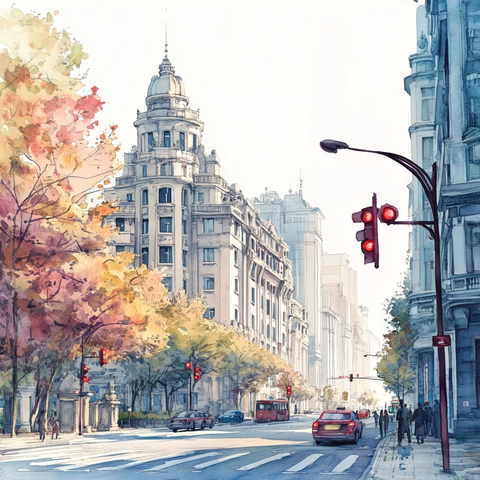 城市街道旁的特色建筑与街景