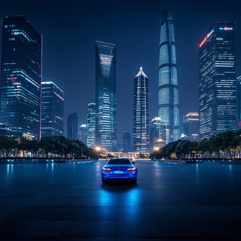 都市夜景中行驶的汽车