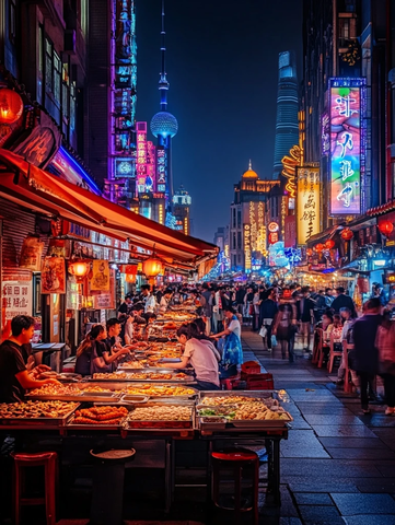 热闹的夜市街道满是美食与人流