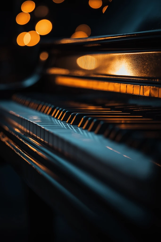 黑色钢琴暖光轻柔映照