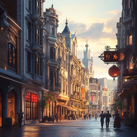 欧式建筑风格的繁华商业街道