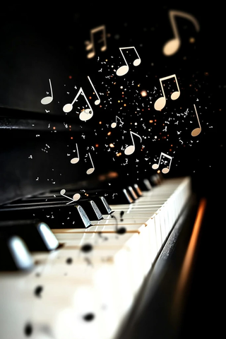 黑白钢琴键漂浮音符