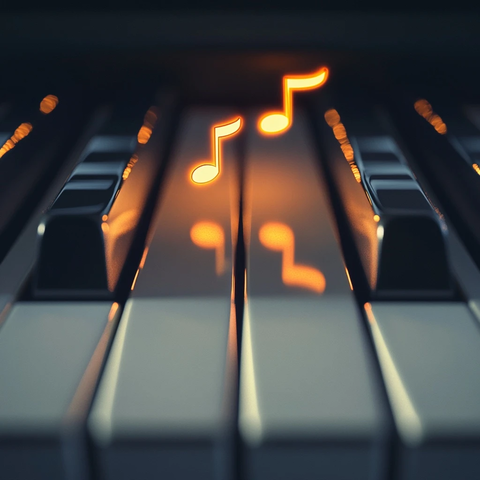 钢琴键上浮动的音符