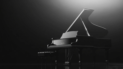 黑色钢琴舞台右侧放置