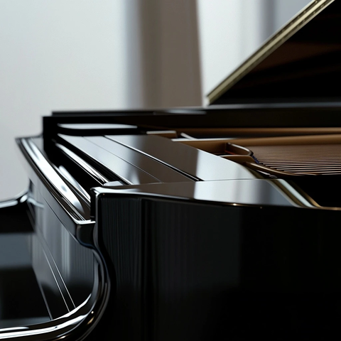 黑色钢琴盖微开细节