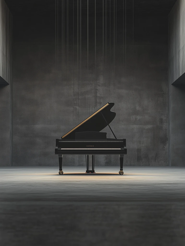 悬浮画布与钢琴的空房间