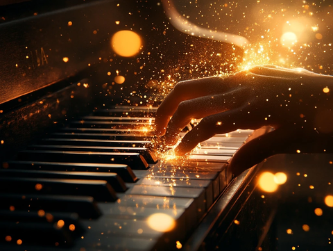 钢琴手指演奏魔法光芒