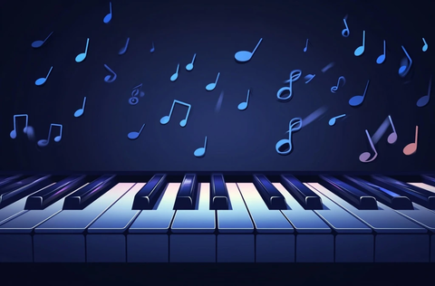 黑白键盘音乐符号插画