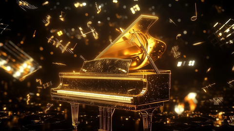 金色钢琴与漂浮音符