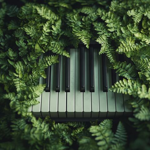 钢琴键盘绿色植物覆盖