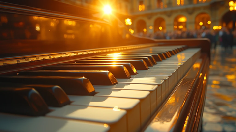钢琴键与音乐厅氛围