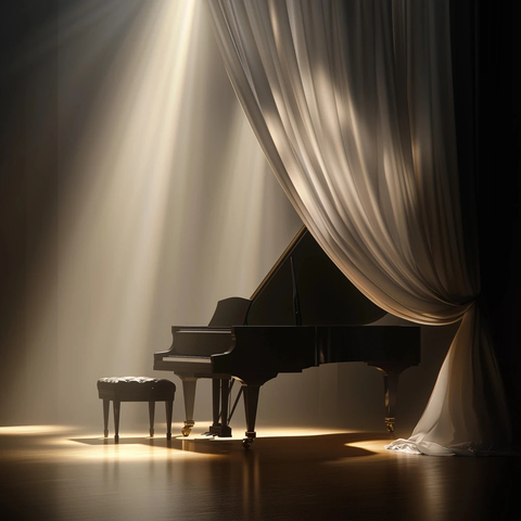 黑色钢琴丝绸白布舞台灯光