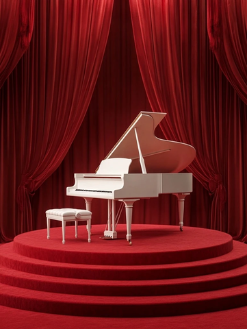 红丝绒舞台白色钢琴