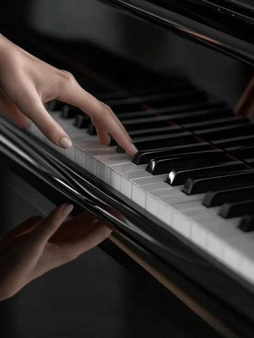 黑色钢琴镜面触碰细节