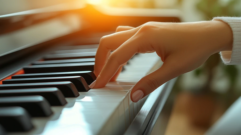 柔和光照下优雅演奏钢琴的女人手