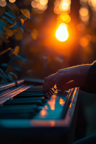 钢琴演奏夕阳背景