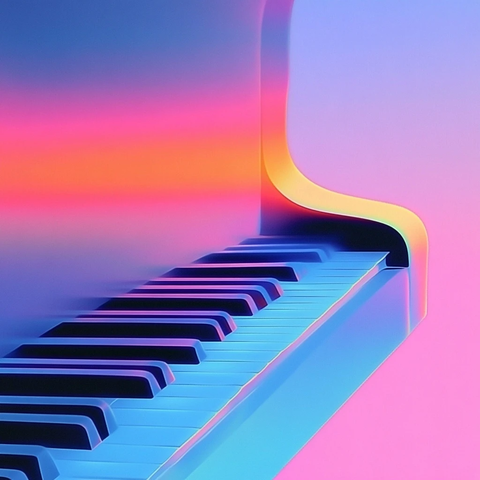 紫光映照黑色钢琴