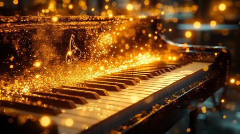 钢琴金光咖啡蒸汽音乐