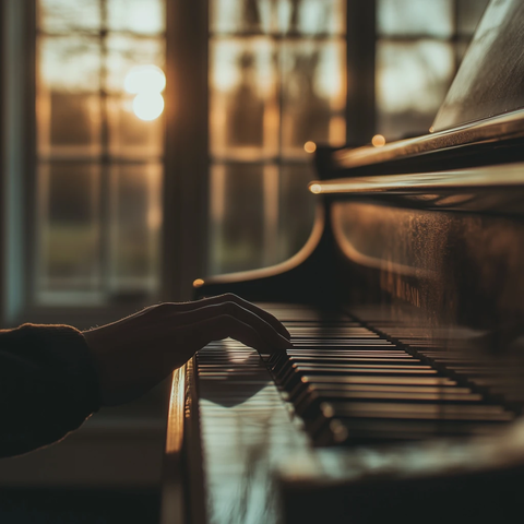 钢琴演奏者夕阳暖光