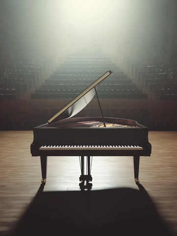 空旷大厅中央三角钢琴