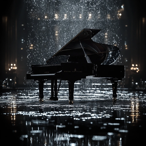 钢琴飞翔雨滴飘落