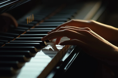 钢琴键盘上的双手演奏