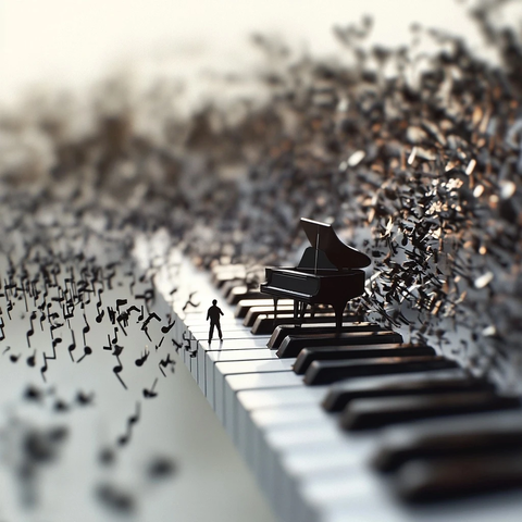 黑白琴键音符跃动