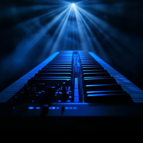 黑色背景合成器键盘特写