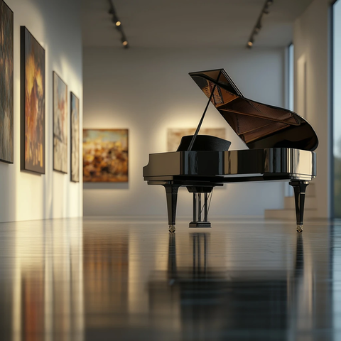 现代艺术馆中的黑色钢琴