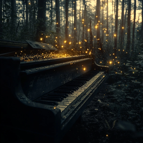 钢琴漂浮森林伴漫天萤火