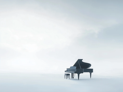 黑色钢琴与纯白雪地