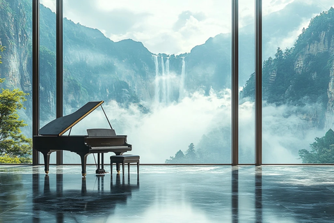钢琴椅子山水窗户