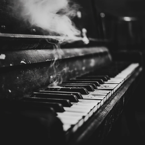 黑白烟雾中的旧钢琴