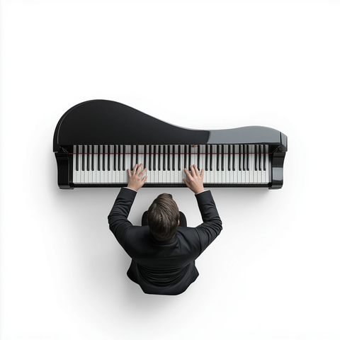 钢琴家弹奏弧形钢琴键盘