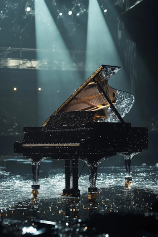 舞台中央钢琴玻璃火花