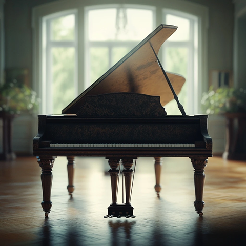 钢琴前视图宽角拍摄