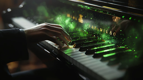 黑钢琴绿金键魔法演奏