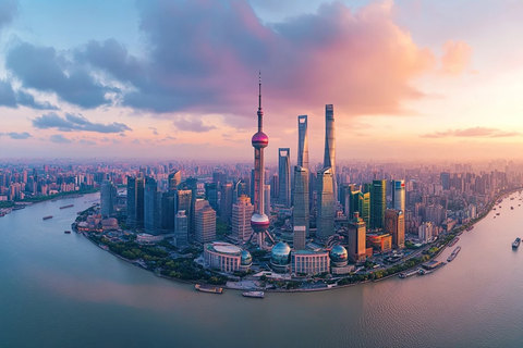 上海外滩陆家嘴全景黄昏城市风光