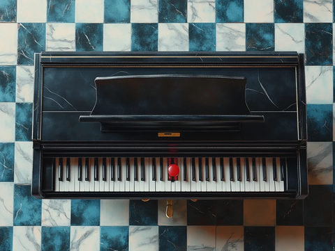 红键钢琴棋盘地板