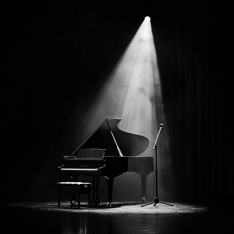 黑色钢琴与麦克风舞台