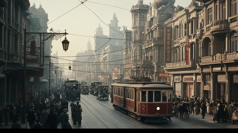 充满复古气息的街道与有轨电车