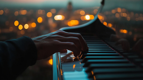 夜晚屋顶钢琴手部特写