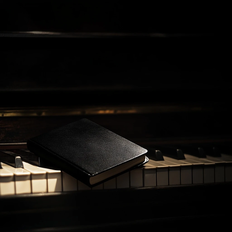 钢琴上的黑色日记本