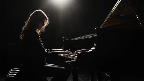 女钢琴家舞台演奏钢琴