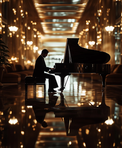 钢琴手影船上灯光摄影