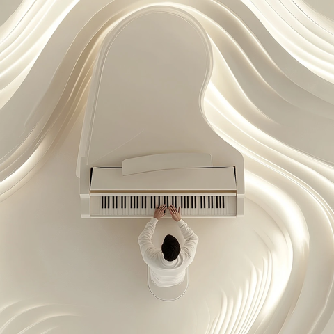 钢琴家弹奏白色弧形键盘