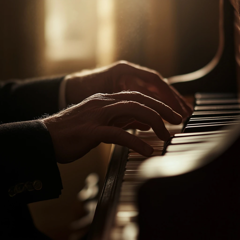 老钢琴手双手特写年代房间