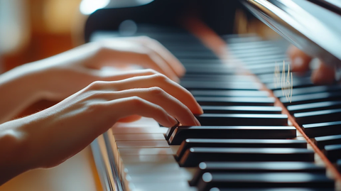 女子弹奏钢琴特写