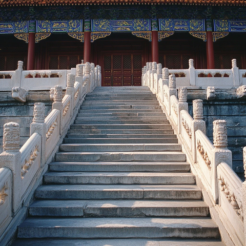 古色古香的传统建筑石阶及精美围栏